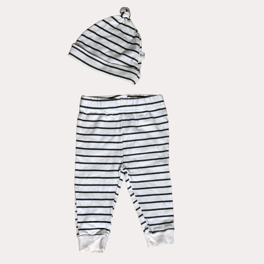 Kit & Pearl K&P Pants Cap Hat Set Bundle Stripe Olive Baby Infant 6 9 Month